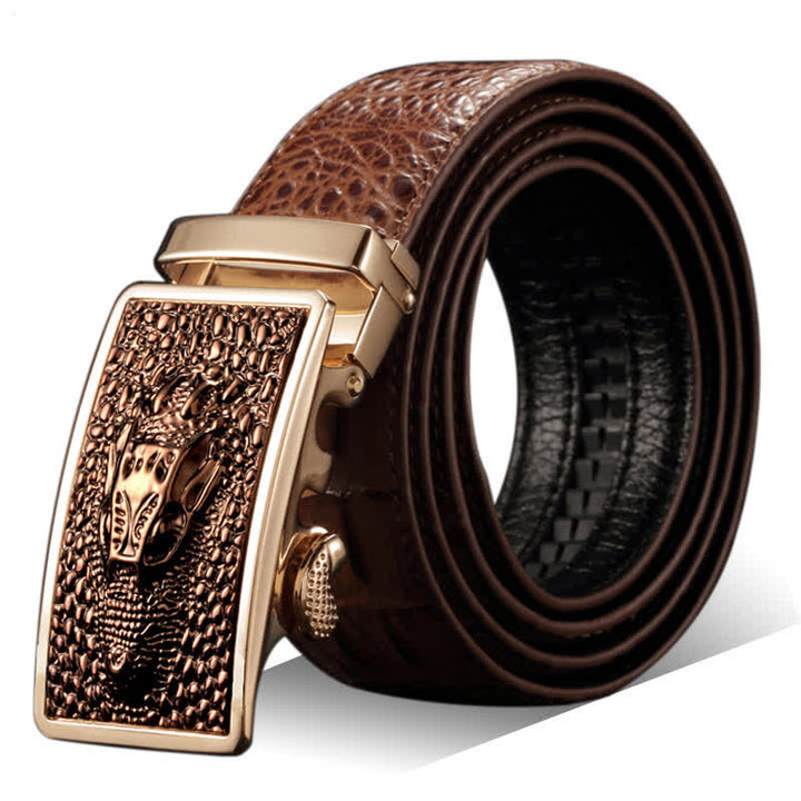 Ceinture en cuir à boucle en forme de tête d'alligator exotique pour homme