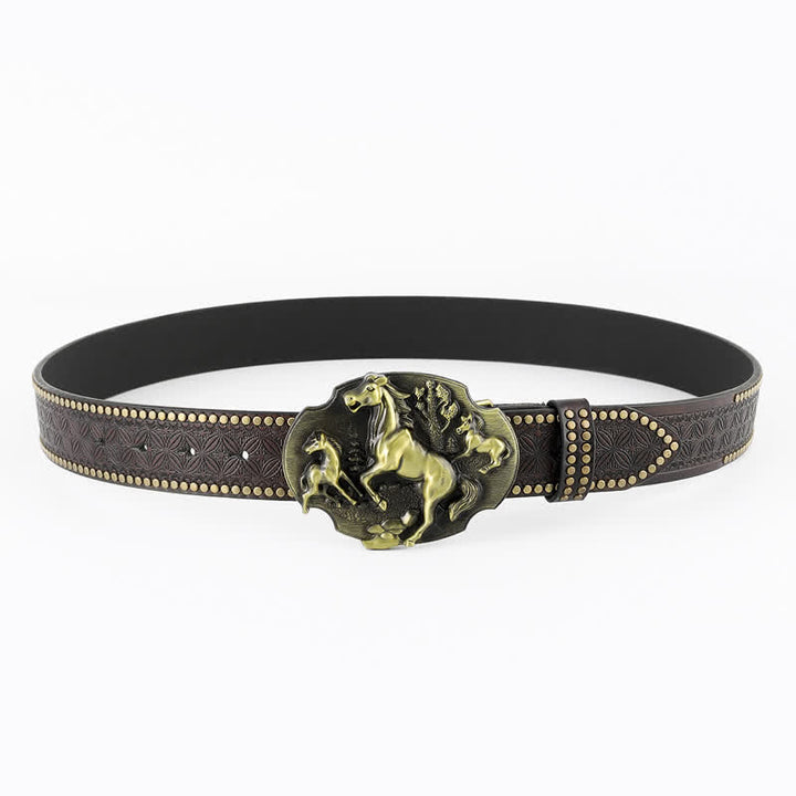 Ceinture en cuir gaufré pour homme, motif « Un troupeau de chevaux »