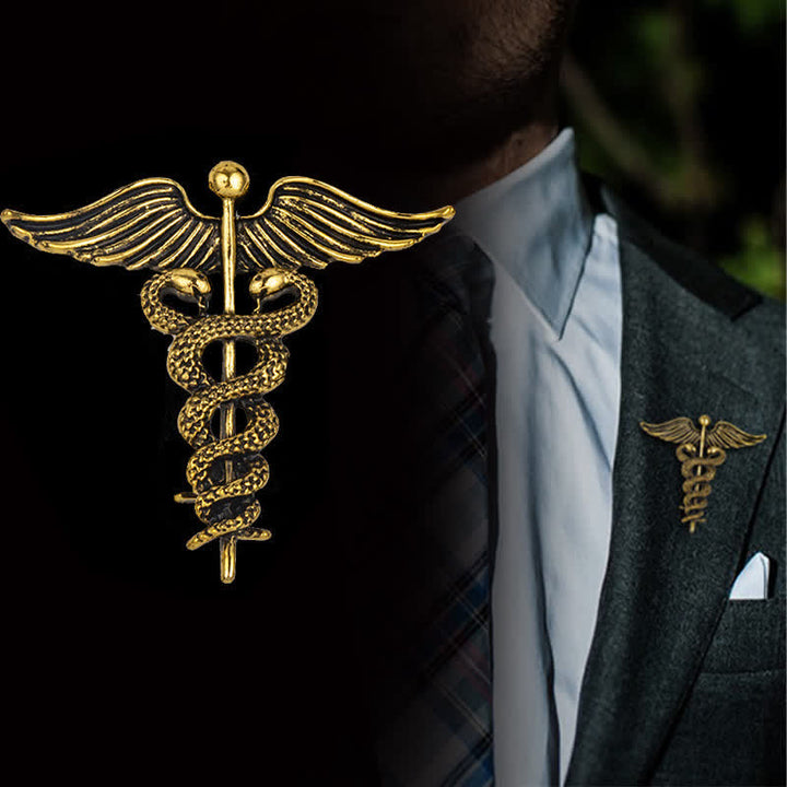 Broche Caducée Double Serpents pour Homme