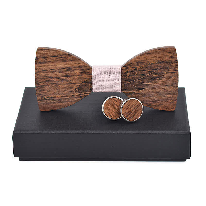 Lot de 2 noeuds papillon en bois gravés en plumes pour homme