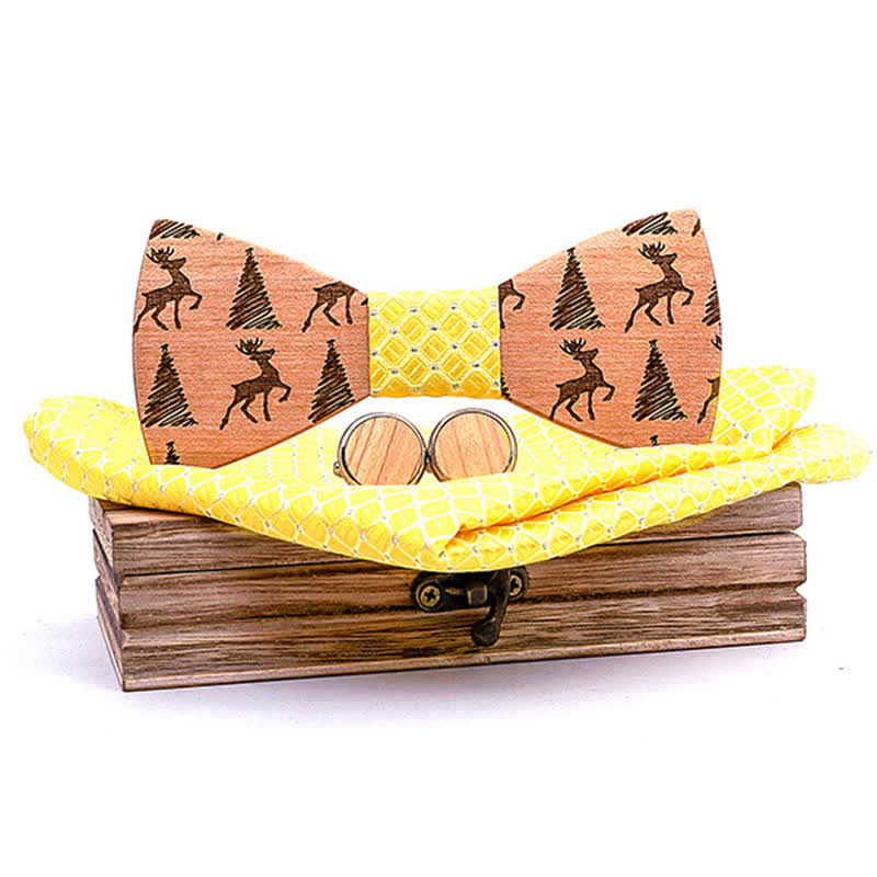 Lot de 3 nœuds papillon en bois à motif cerf et sapin de Noël pour homme