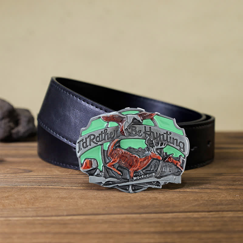 Ceinture en cuir à boucle pour homme avec motif de cerf de chasse dans la nature