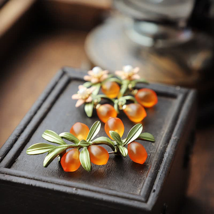 Broche pastorale pour femme en forme de fruit orange et baies