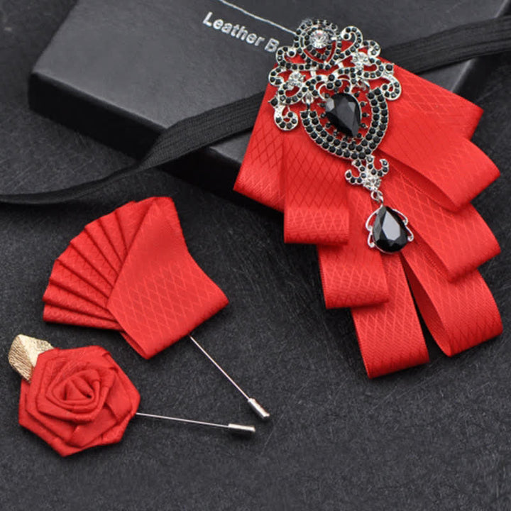 Ensemble de 3 nœuds papillon à carreaux noirs et strass