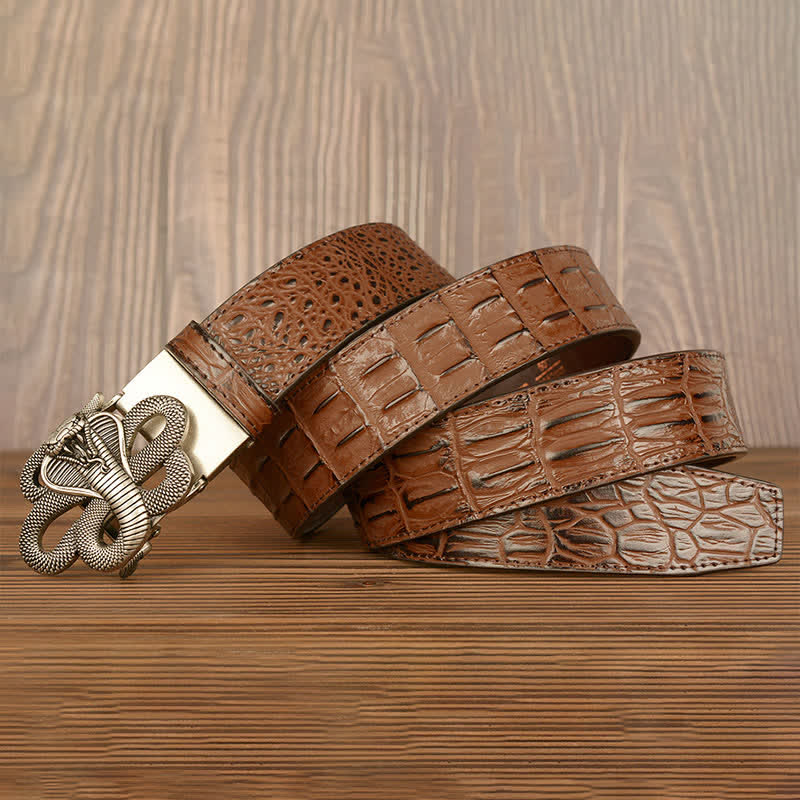 Ceinture en cuir à motif alligator cobra bouclé pour homme