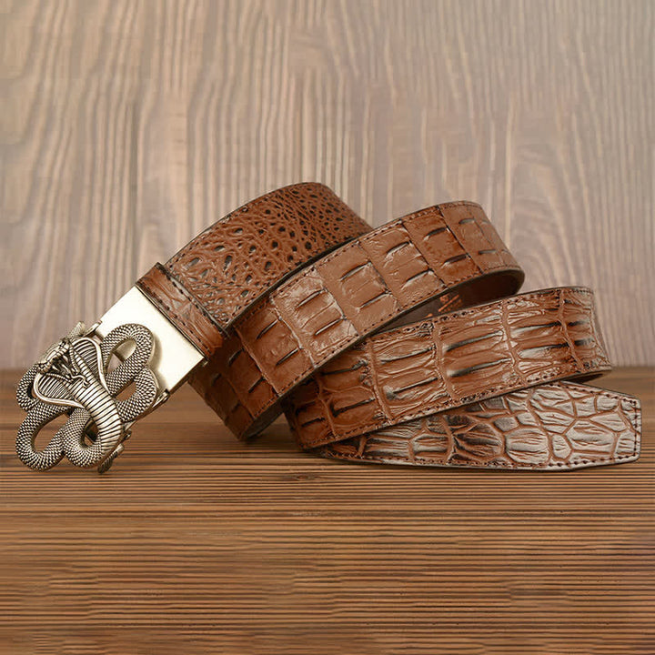 Ceinture en cuir à motif alligator cobra bouclé pour homme