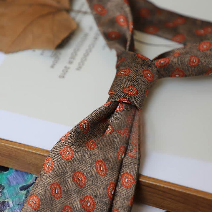 Cravate à rayures pour homme, série couleurs café, motif cachemire