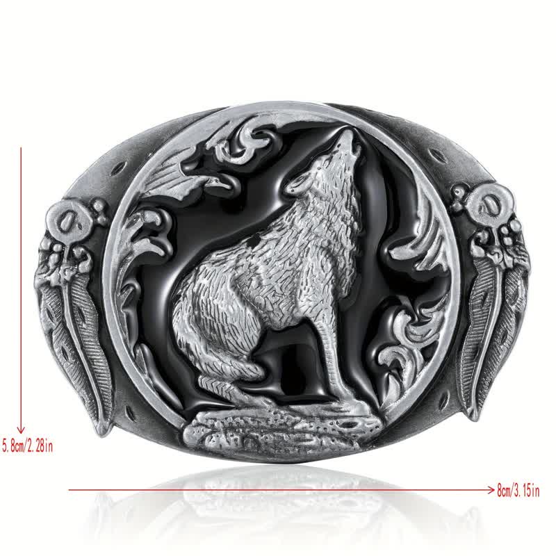 Ceinture en cuir à boucle en émail pour homme avec loup hurlant dominateur