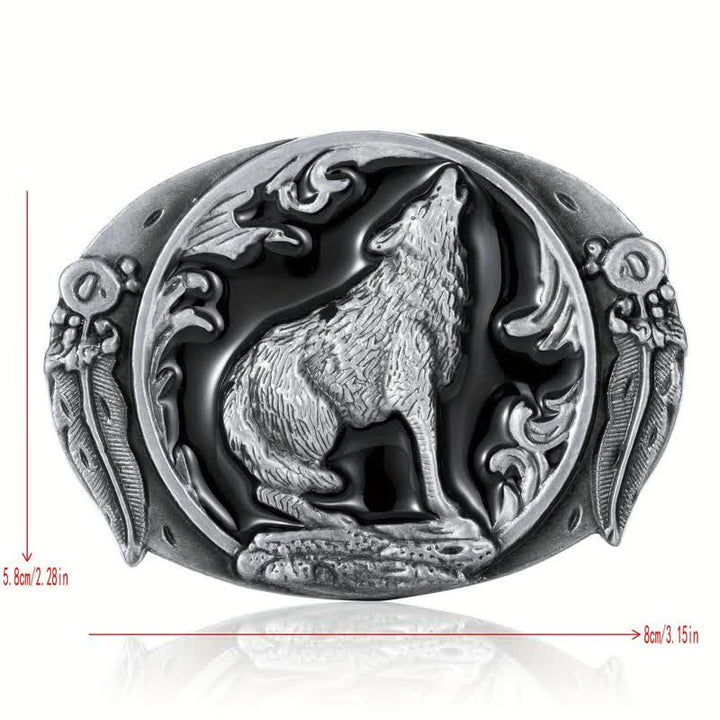 Ceinture en cuir à boucle en émail pour homme avec loup hurlant dominateur