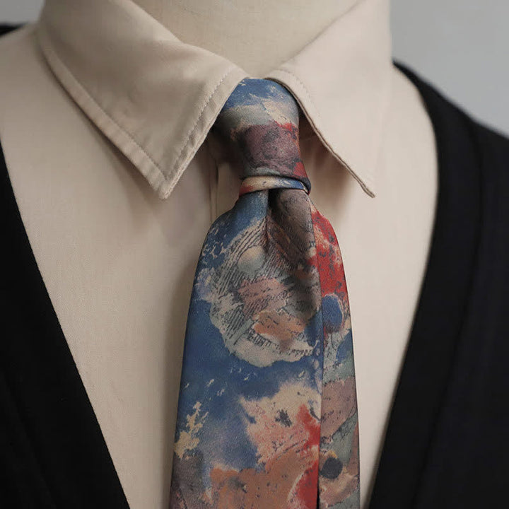 Cravate vintage bleue et rose pour homme avec peinture artistique