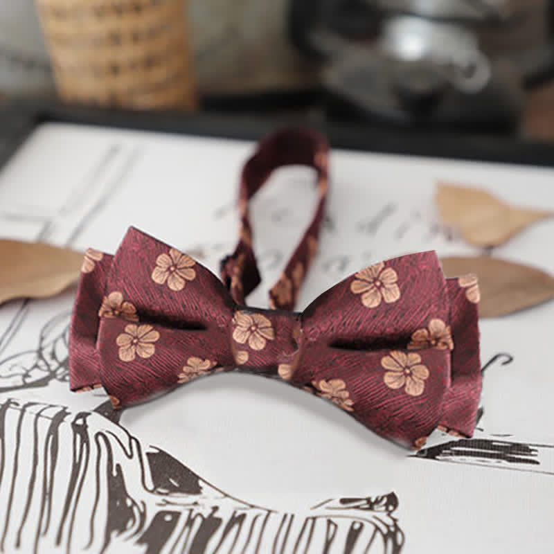 Nœud papillon rétro à motifs floraux et feuilles pour homme