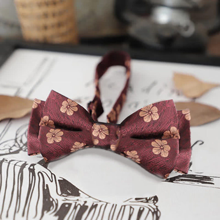 Nœud papillon rétro à motifs floraux et feuilles pour homme