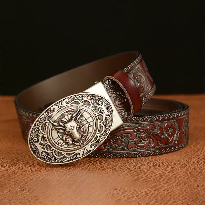Ceinture en cuir à boucle classique pour homme avec tête de mouton
