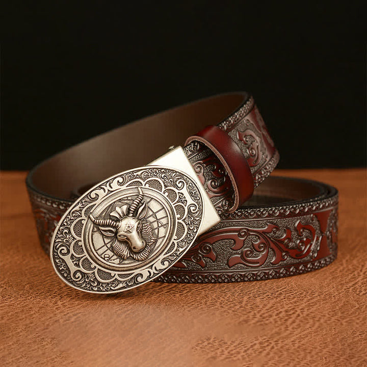 Ceinture en cuir à boucle classique pour homme avec tête de mouton