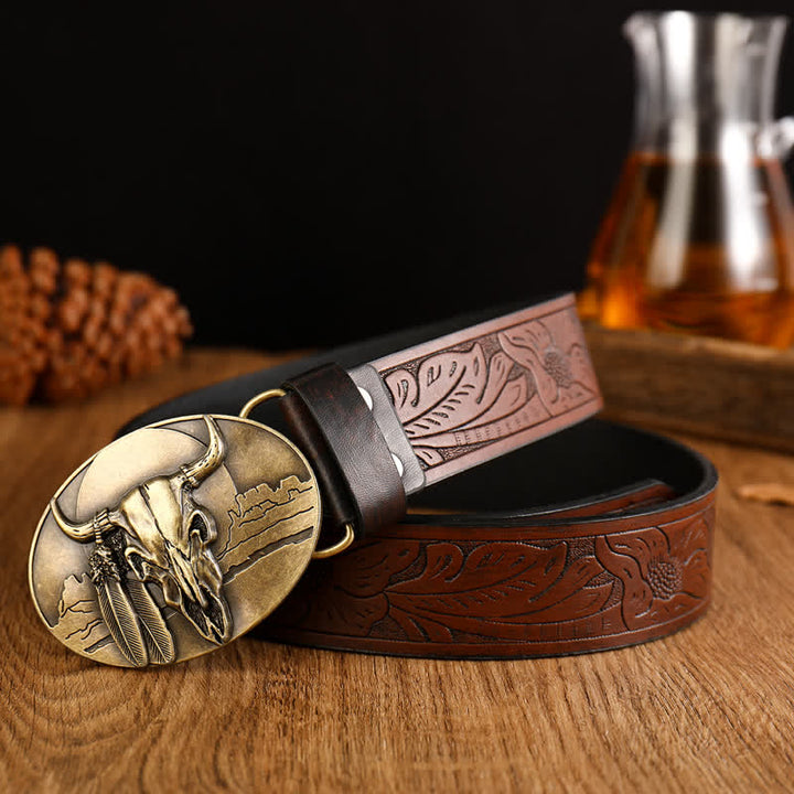 Ceinture en cuir avec boucle en forme de tête de taureau fou Ethic pour homme