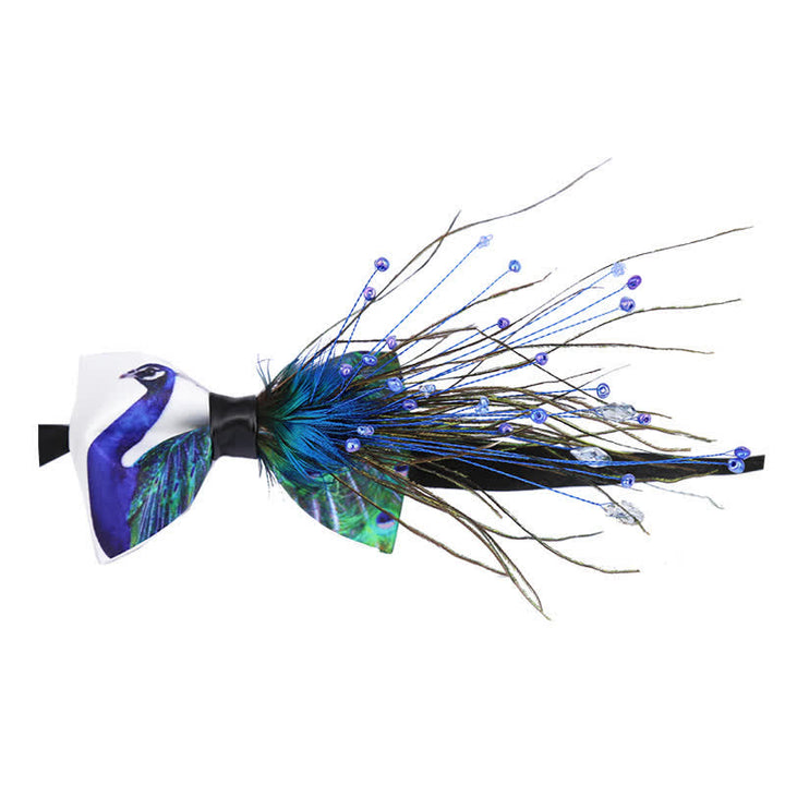 Nœud papillon en plumes et perles de paon bleu