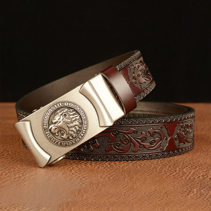 Ceinture en cuir tête de lion punk pour homme