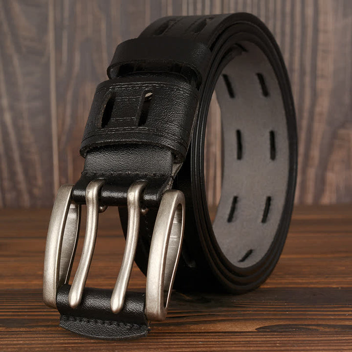 Ceinture en cuir à double ardillon pour homme