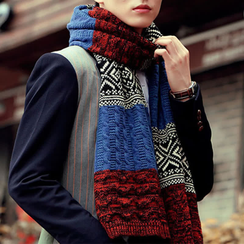 Écharpe en tricot à motif argyle pour homme avec blocs de couleurs