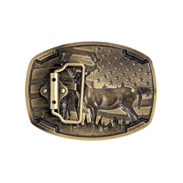 Ceinture en cuir à boucle drapeau américain pour homme avec motif de chasseur de cerfs