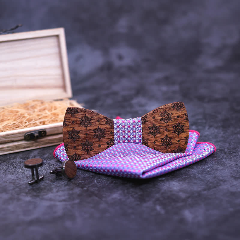 Lot de 3 nœuds papillon en bois à motif flocons de neige pour homme