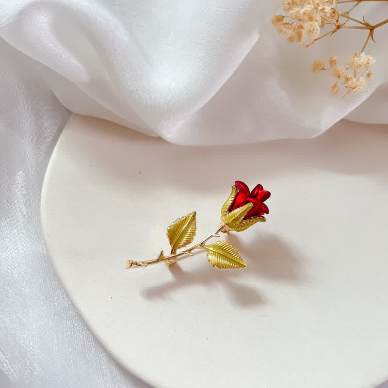 Broche exquise pour femme avec tige et rose