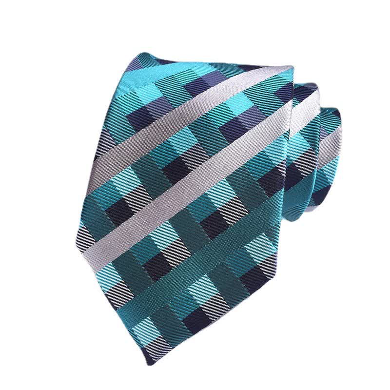 Cravate habillée à carreaux multicolores pour homme - Vert et Argent - image 7