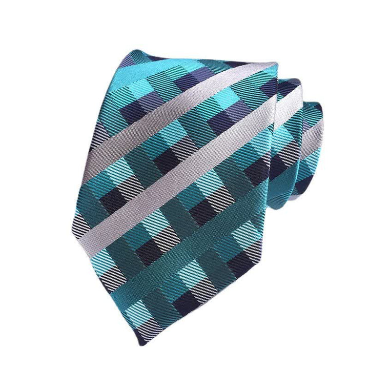 Cravate habillée à carreaux multicolores pour homme - Vert et Argent - image 7