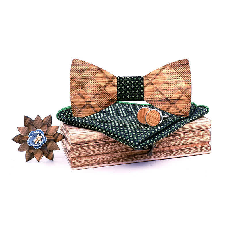 Lot de 4 nœuds papillon en bois à carreaux classiques pour hommes