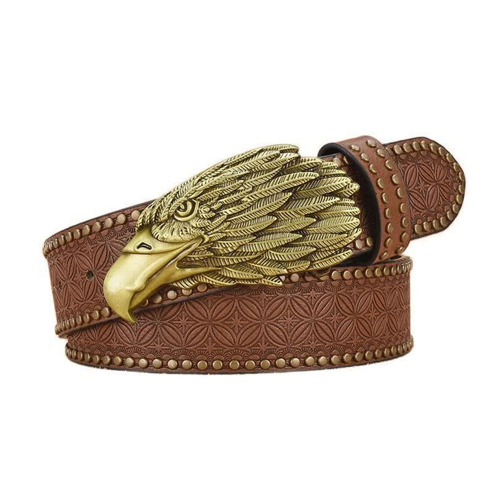 Ceinture en cuir à rivets pour homme, motif tête de vautour et aigle