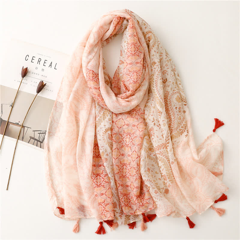 Écharpe à franges en blé à motif floral doux pour femme - Rose - image 0