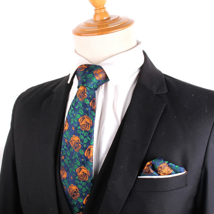 Cravate élégante à feuilles de roses pour hommes