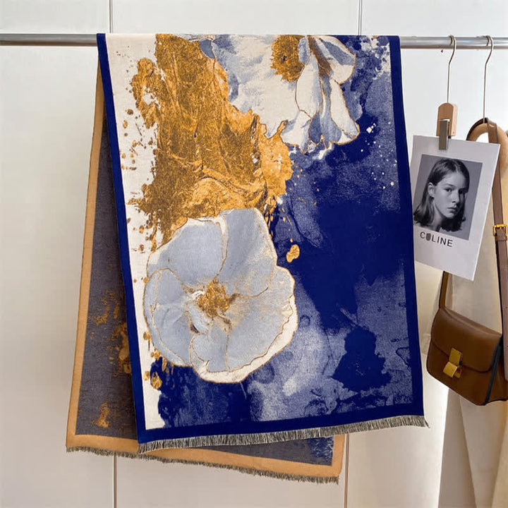 Écharpe épaisse à motif de peinture à l'huile pour femme avec magnifique scène