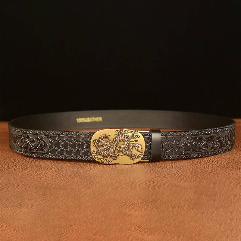 Ceinture en cuir pour homme avec dragon planant dans le ciel