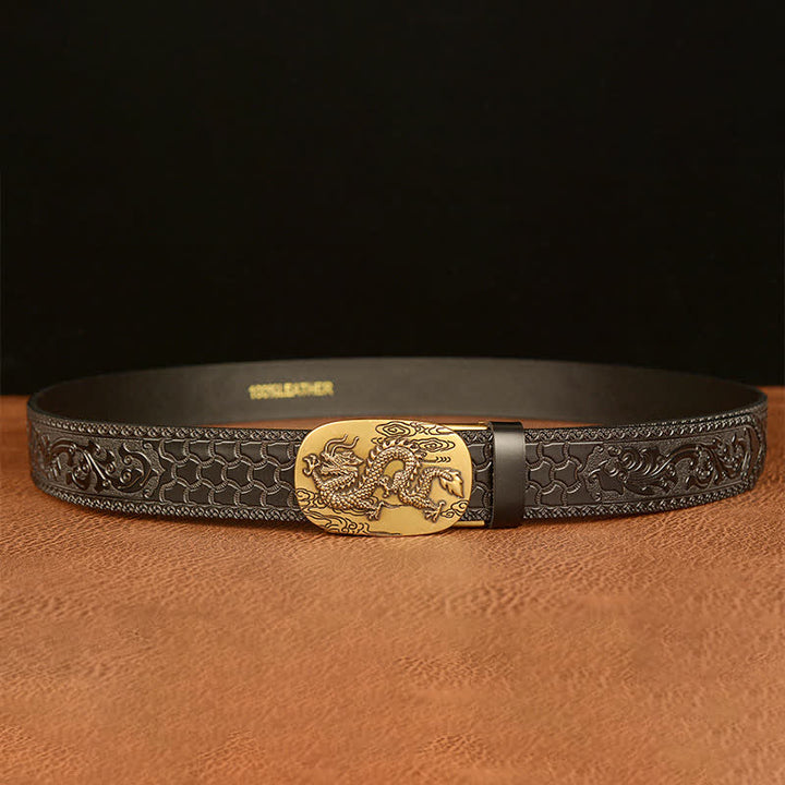 Ceinture en cuir pour homme avec dragon planant dans le ciel