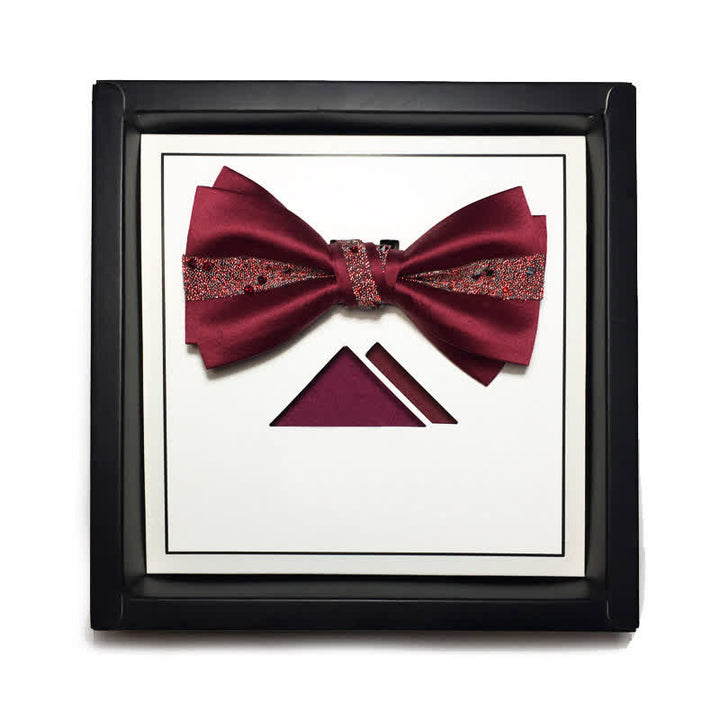 Pochette de costume pour homme avec nœud papillon et strass de couleur rouge
