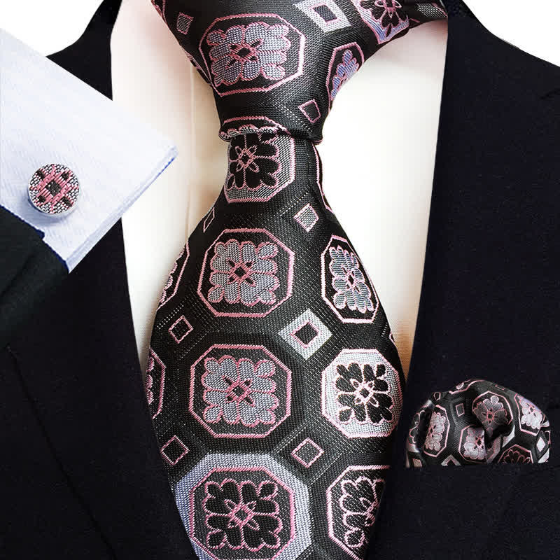 Ensemble de 3 cravates classiques à motif cachemire pour homme - Rose et noir - image 7
