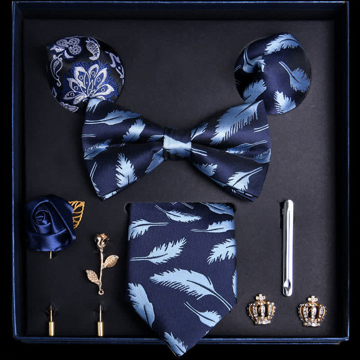 Lot de 8 nœuds papillon en forme de fleur de la marine avec feuilles et boîte cadeau - Marine - image 0