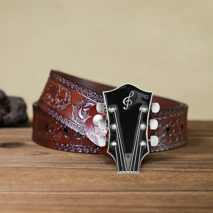Ceinture en cuir avec boucle de tête de guitare musicale DIY pour homme