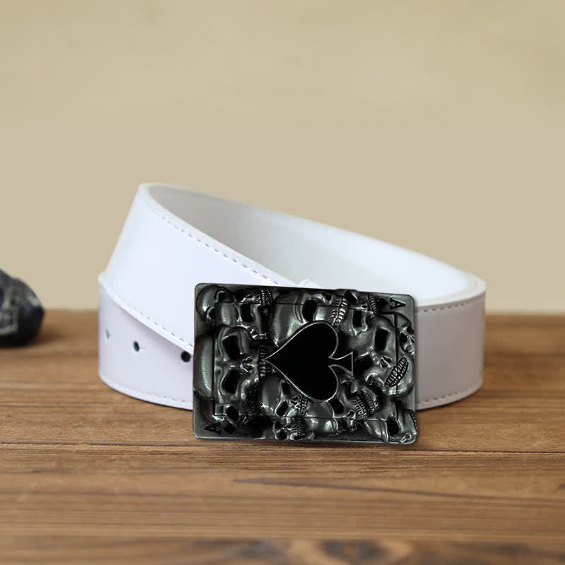 Ceinture en cuir à boucle tête de mort pour homme avec motif as de pique