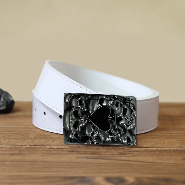 Ceinture en cuir à boucle tête de mort pour homme avec motif as de pique