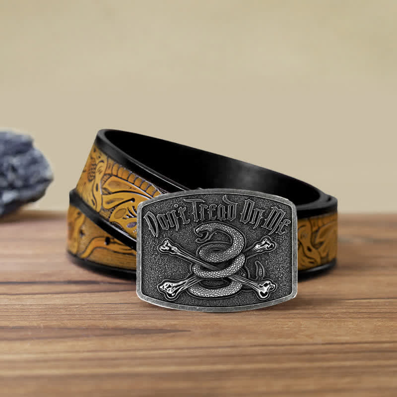 Ceinture en cuir à boucle pour homme, motif tête de mort et serpent à sonnette