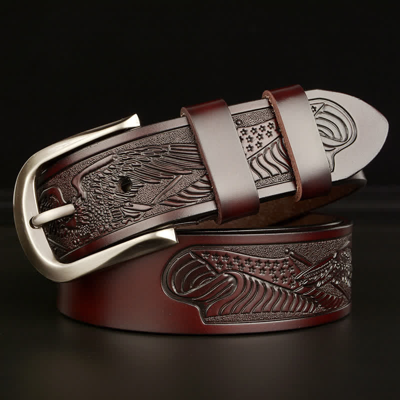 Ceinture en cuir à motif drapeau aigle en relief pour homme