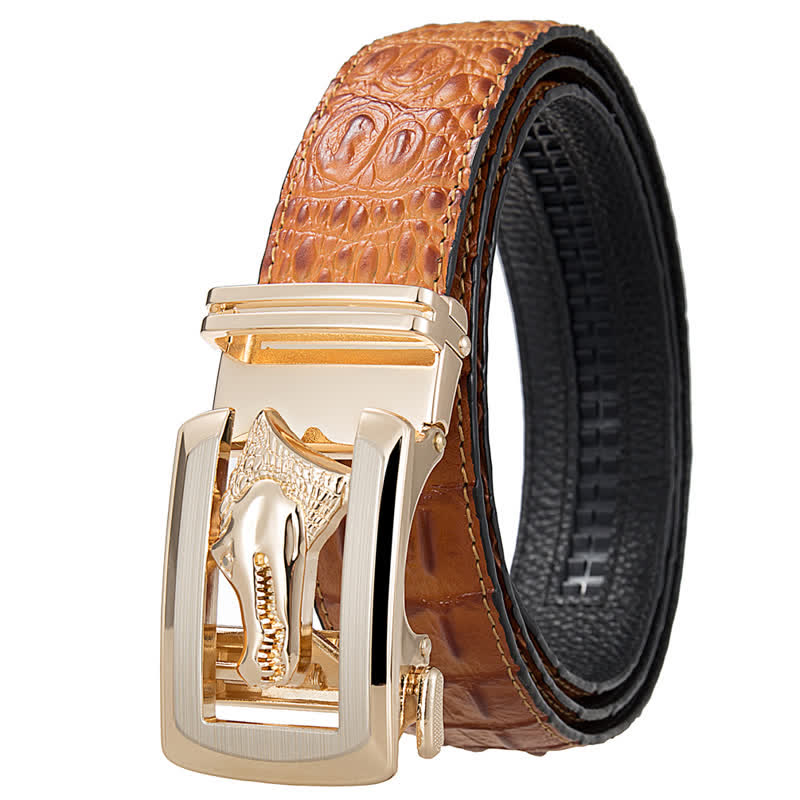 Ceinture en cuir imprimé crocodile à boucle automatique creuse pour homme