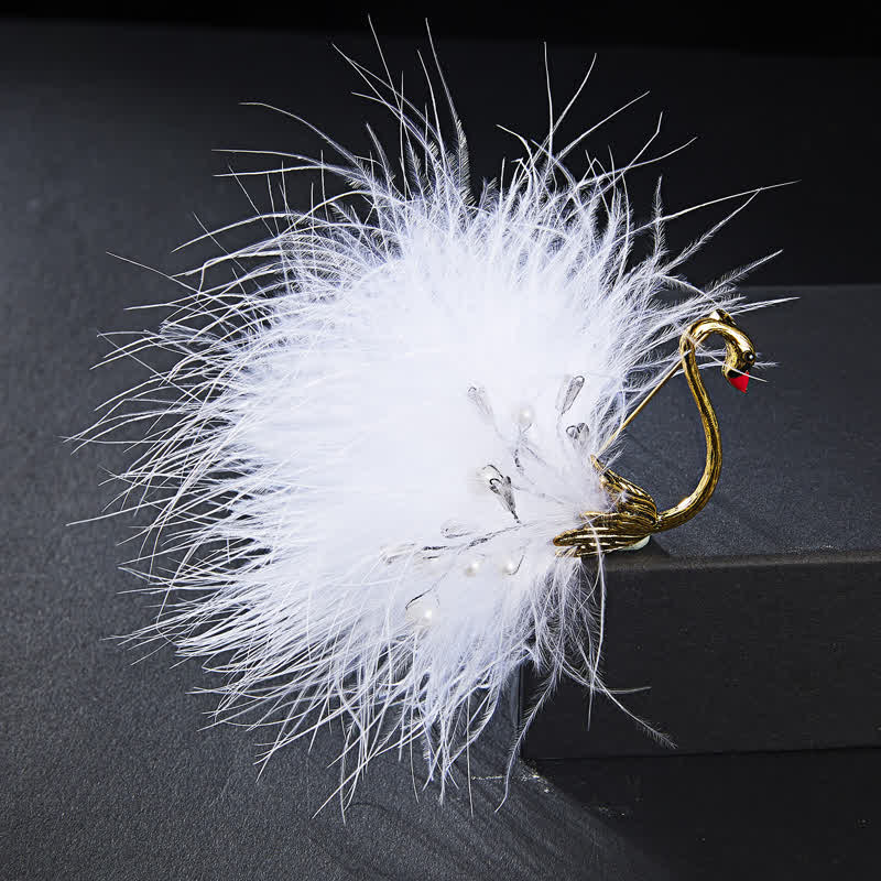 Broche en peluche en forme de cygne noir/blanc pour femme