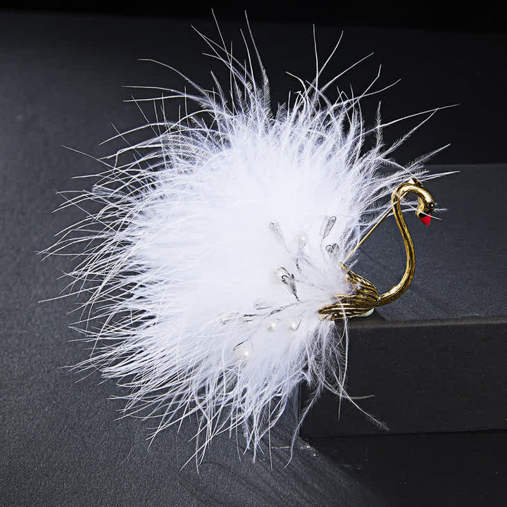 Broche en peluche en forme de cygne noir/blanc pour femme