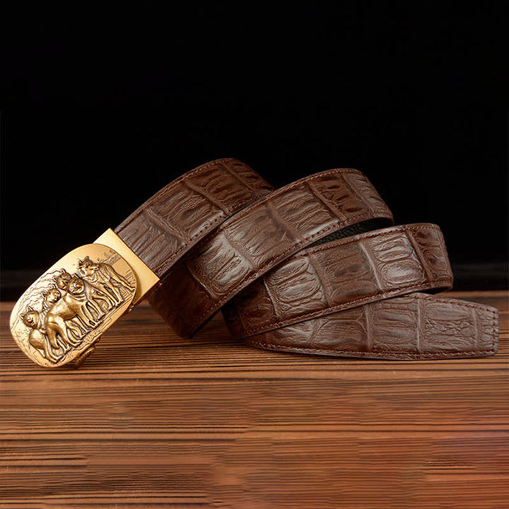 Ceinture en cuir à motif crocodile pour homme, motif Pack Of Wolves