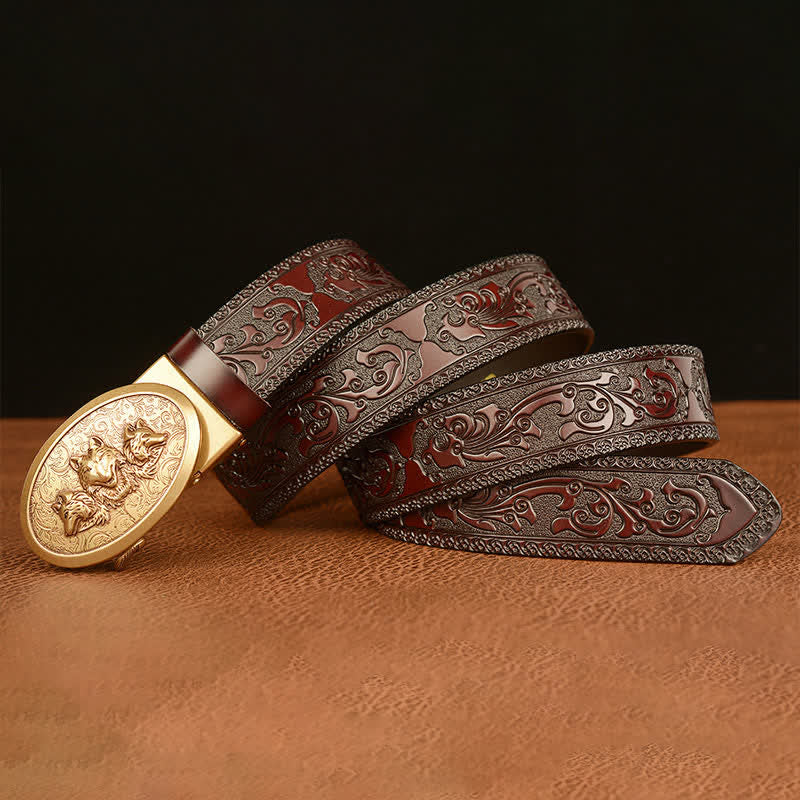 Ceinture en cuir pour homme avec motif Légende des loups affamés