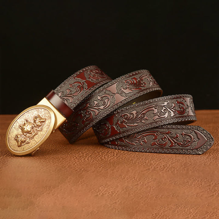 Ceinture en cuir pour homme avec motif Légende des loups affamés