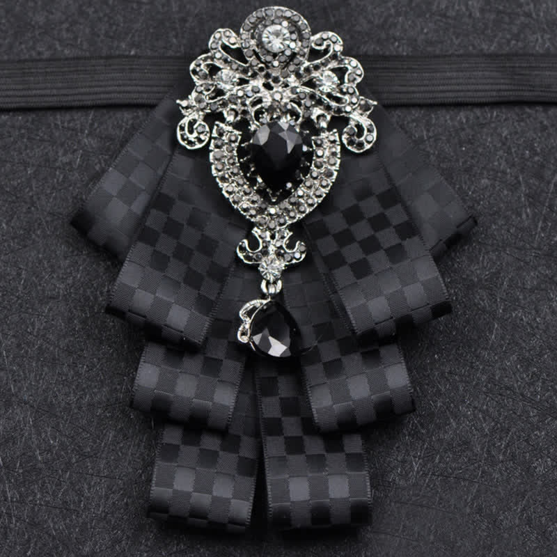 Ensemble de 3 nœuds papillon à carreaux noirs et strass